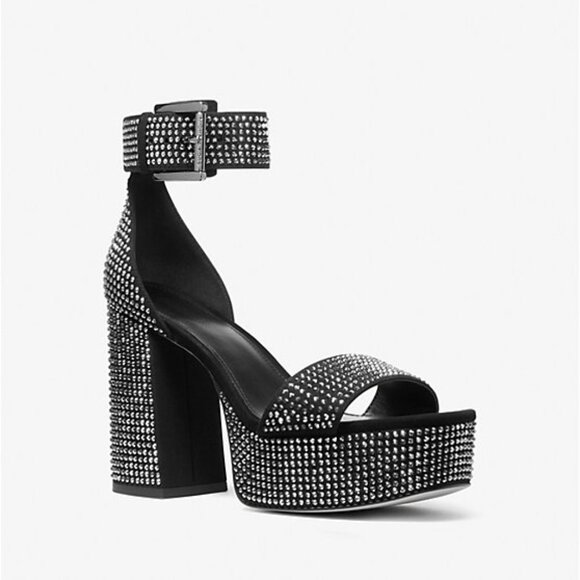 Michael Kors Tara Embellished Crystal Faux Suede Platform Sandal 9M - Picture 3 of 10